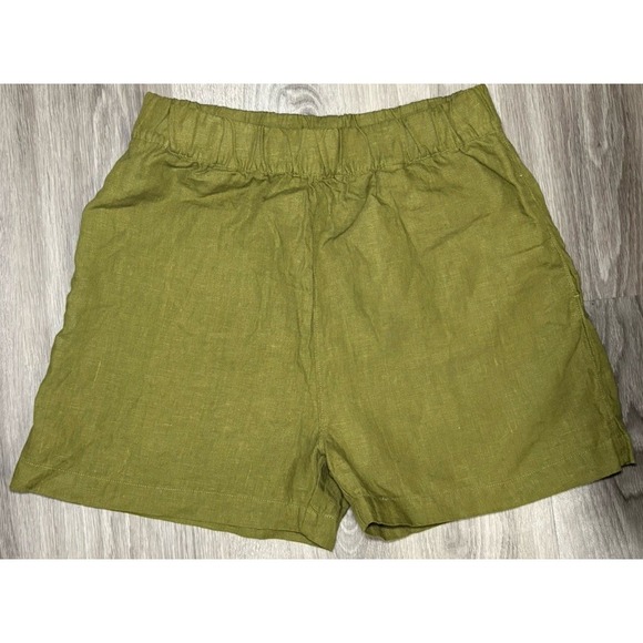 American Giant Pants - American Giant Woman's Natural Linen Shorts Elastic Waist Green Size L Granola